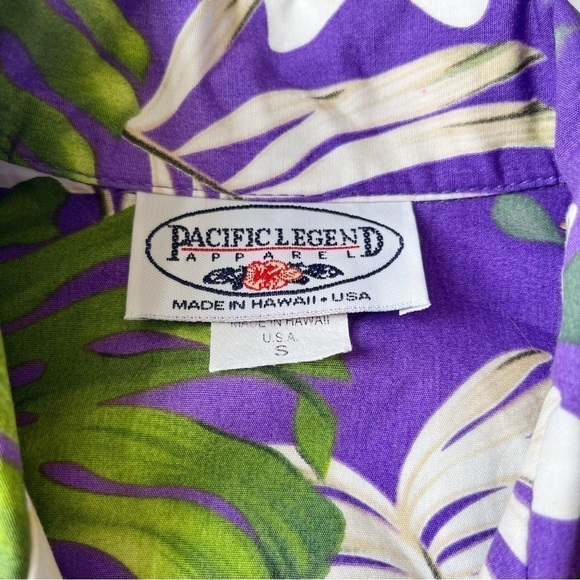 Y2K Hawaiian Shirt Button Front Shirt Floral Palm Print Purple Cotton Hawaii S - Picture 5 of 11